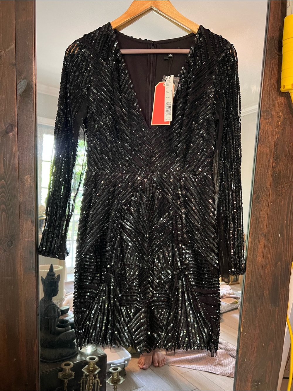 Brand New! MSRP $229 Black Sequin Long-Sleeve V-Neck Dress Price is Firm